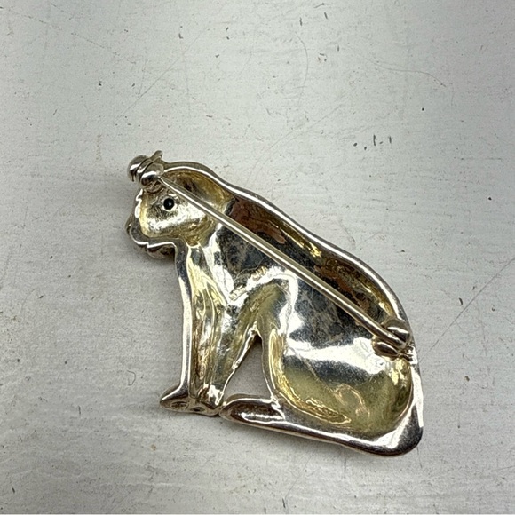 VTG Sterling Silver Emerald Eye Lion Panther Leopard Jaguar Kitty Cat Brooch Pin - Picture 3 of 6